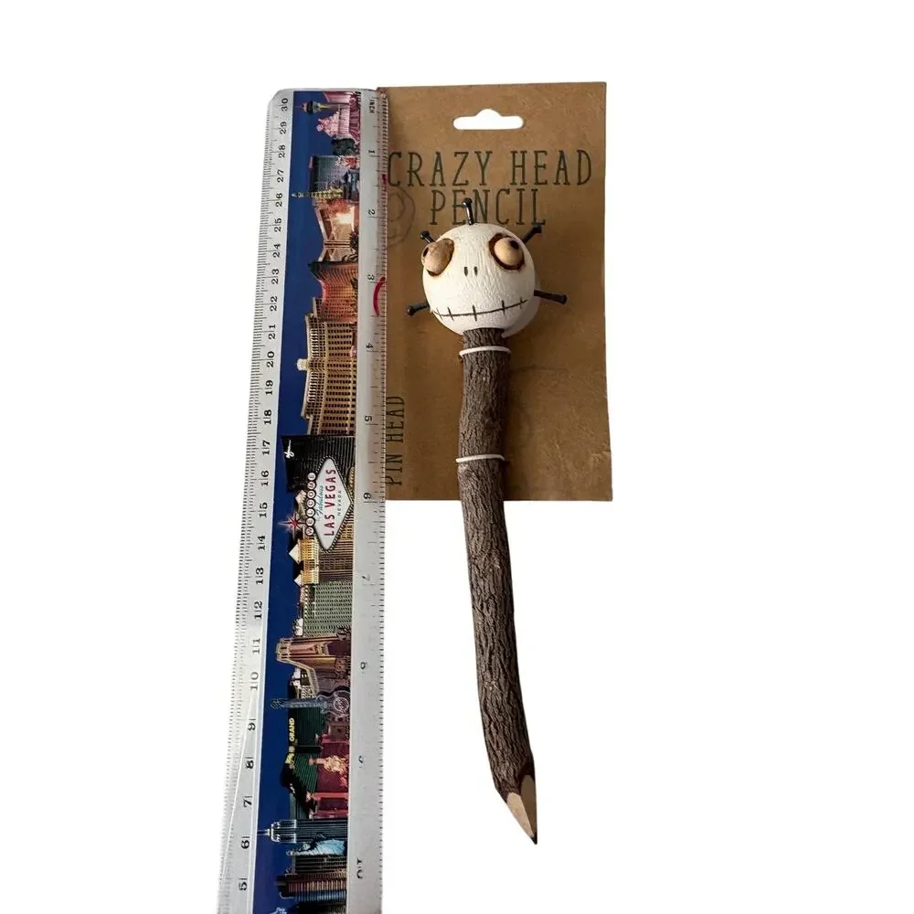Crazy Head Pencil Folk Art Voodoo Doll Style Novelty Twig Pencil 9” New